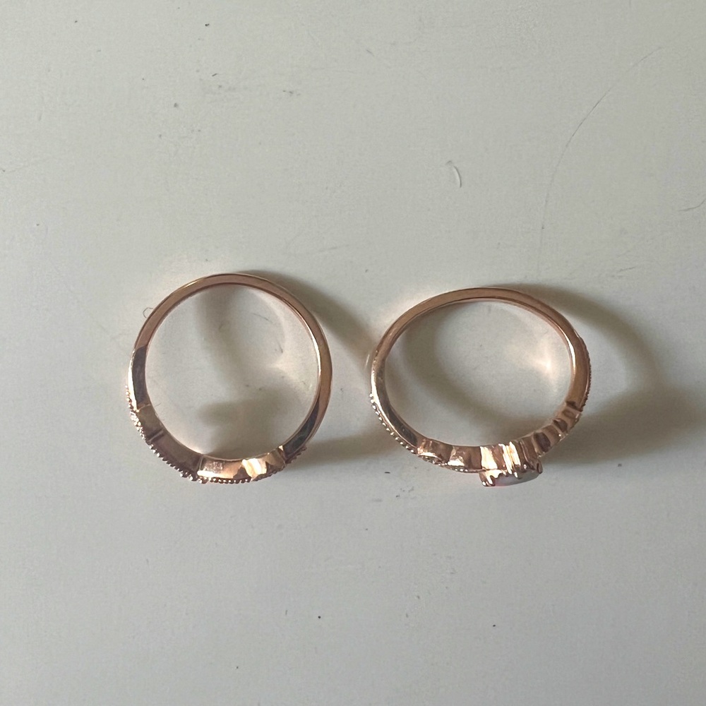 Michellia 14K rose gold + Australian fire opal floral ring set - Picture 9 of 9